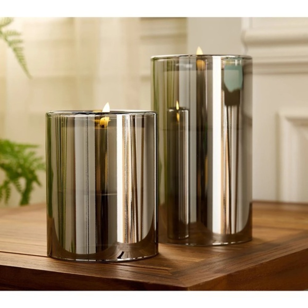 Lightscapes Set of 2 Double Wall Smoke Glass LED Flameless‎ Candle Holders